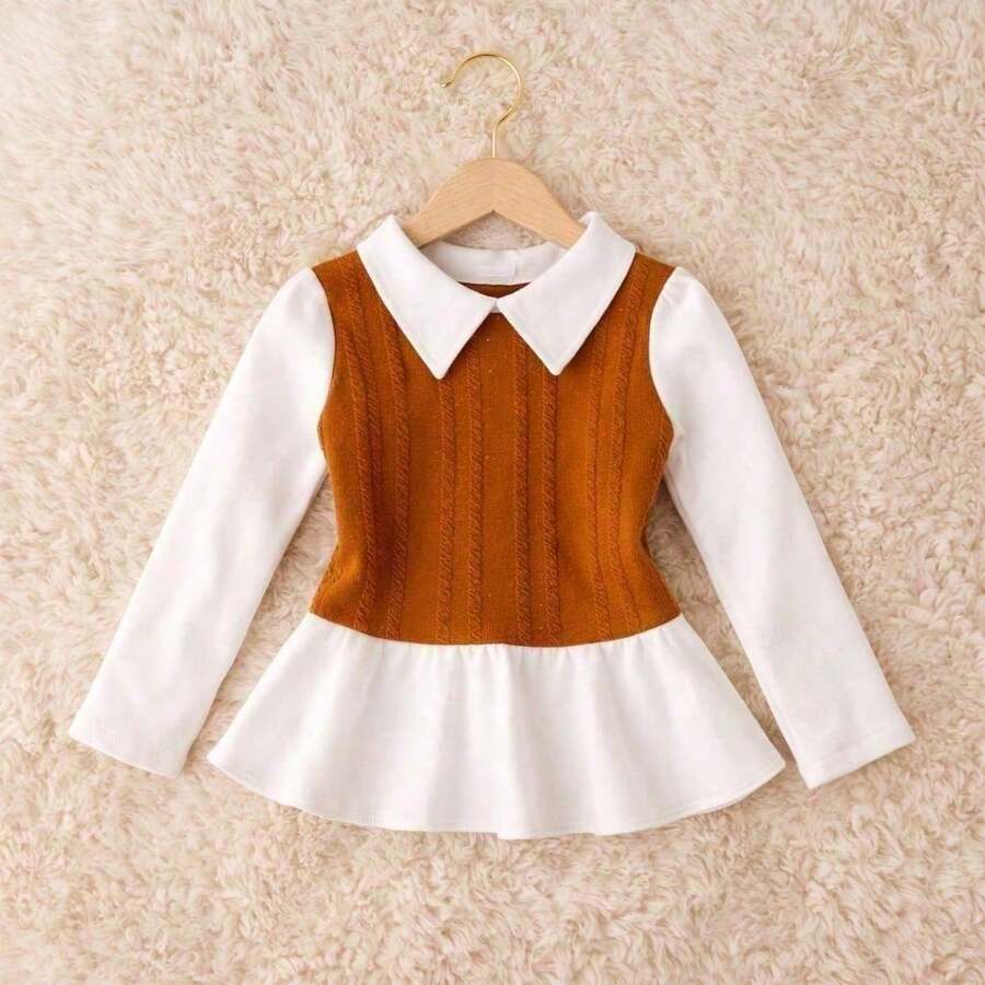 Girls' Long-Sleeved Blouse, For Bloggers, Cold Weather, Winter / Long-Sleeved Blouse - CARAMEL/1 PIECE - View 1
