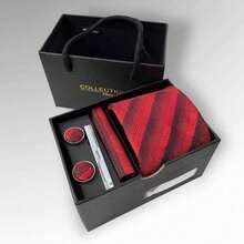DOZE GOLDEN Premium Quality Traditional Tie Set For Events And Weddings. - 8 Red - View 1
