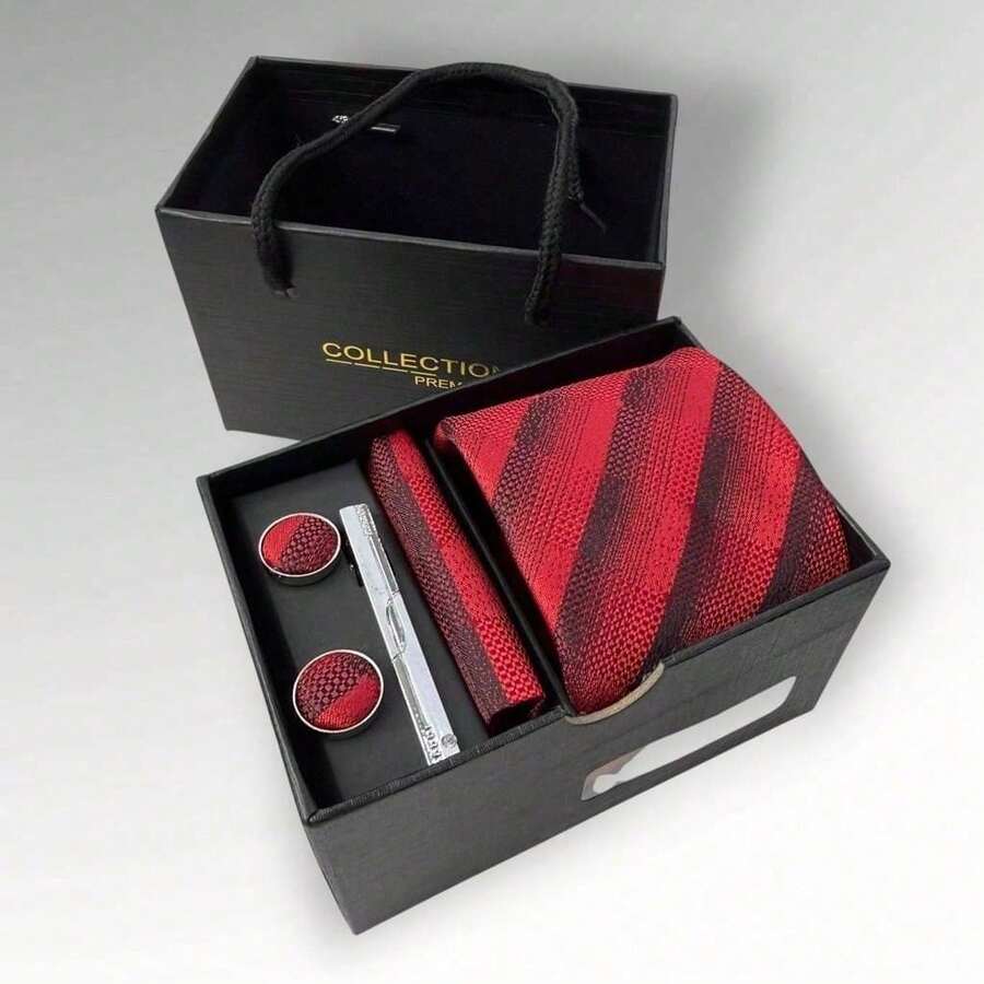 DOZE GOLDEN Premium Quality Traditional Tie Set For Events And Weddings. - 8 Red - View 1