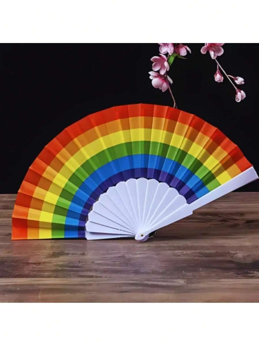 LGBT Rainbow Fan For Parties, Carnival, Gay Pride Parades, Festivals - Durable Material, LGBT Colors - 6Pcs - 查看 1