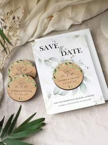 Personalized Greenery Save The Date Card With Wooden Magnet - Custom Wedding Invitation Keepsake. Custom Greenery Wedding Save The Date Card With Wooden Magnet - Elegant Eucalyptus Invitation Keepsake. - Multicolor - View 5