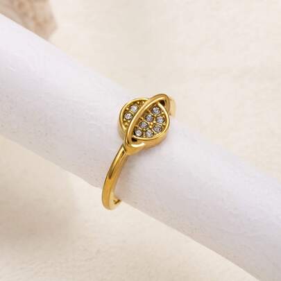 Anillo planetario vintage de acero inoxidable, anillo ajustable abierto con pavé de estrellas, elegante para ir al trabajo, citas, vacaciones