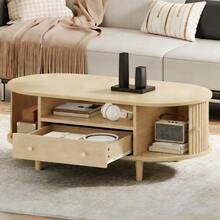 Living Room Coffee Table Measuring 100 X 50 X 36 Cm, Walnut Finish. Coffee Table With A Drawer, Sofa Table With A Roll-Up Door, Side Table, Living Room Table, Four-Legged Stand, Walnut Finish. - Apricot - View 5