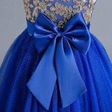 Big Girls Elegant Long Ball Gown, Children Formal Performance Dress For Host & Evening Party - 藍色 - 查看 5