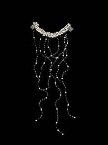 Tocado de múltiples capas de perlas falsas con borlas, accesorio de moda para el cabello adecuado para bodas y fiestas - Blanco - Ver 4
