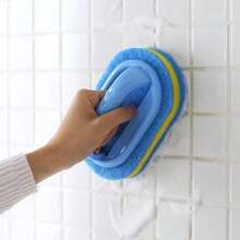 A Sponge Cleaning Brush With A Handle, Which Can Be Used At Home To With Stubborn Stains, Can Effectively Remove Scale From Bathtubs And Grease From Cookware. A Cleaning Sponge For Kitchens And Bathrooms - Random Style - View 6