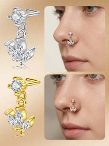 CIZME Khuyên mũi dáng chữ L 18G cho nữ, chất liệu thép không gỉ, đính đá CZ, khuyên mũi dạng vòng. - hình chữ L - Xem 1