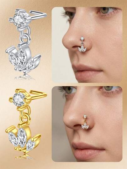 CIZME Khuyên mũi dáng chữ L 18G cho nữ, chất liệu thép không gỉ, đính đá CZ, khuyên mũi dạng vòng.