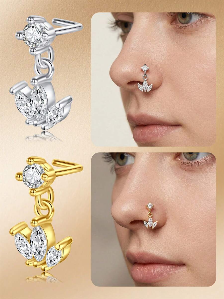 CIZME Khuyên mũi dáng chữ L 18G cho nữ, chất liệu thép không gỉ, đính đá CZ, khuyên mũi dạng vòng. - hình chữ L - Xem 1