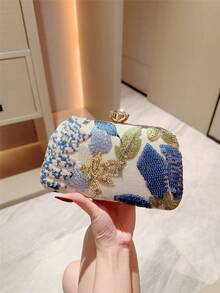 Túi Moonlit Eve, Túi đeo chéo họa tiết hoa nhiều màu, Túi cầm tay kiểu retro thời trang, Túi hộp vuông nhỏ, Thích hợp cho các cô gái dự tiệc, cô dâu, sinh viên đại học, người trẻ chuyên nghiệp, Đa năng cho tiệc tùng, dạ hội, đám cưới, Phối hợp hoàn hảo với phụ kiện dự tiệc, Họa tiết được gửi ngẫu nhiên. - Màu xanh lam - Xem 5