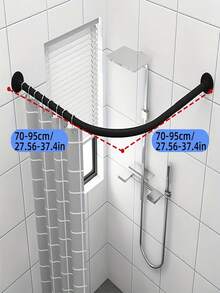 Barra de cortina de ducha ajustable de acero inoxidable, estantería de esquina para baño en forma de L, fácil instalación con agujeros, accesorios de baño de metal para cortina y ganchos - B - Ver 2