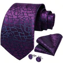 Men's Purple Floral Designer Tie Set With Pocket Square And Cufflinks Corsage, Premium Dress Tie For Formal Occasions - Purple - View 2