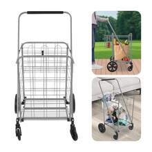 Silver Folding Trolley, Iron Frame With Baked Enamel Finish, 4-Wheel (2 Lockable) Shopping Cart, 50 Kg Load Capacity For Outdoor And Indoor Use (55*104 Cm) - A - View 5