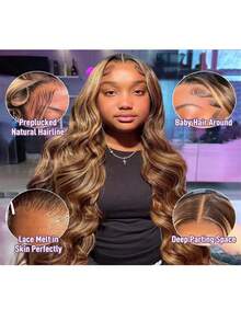 即戴即走无胶假发，真人混纺发丝，预先拔毛，预先剪裁，5x5、13*6、13*4高清蕾丝闭合假发，真人混纺发丝，女士专用，200%密度，即戴即走，无胶水波浪卷蕾丝前假发，无需胶水假发 - SP4/27 - 查看 8