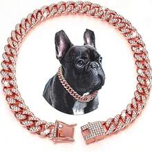 Shiny Pet Necklace, Cool Dog Collar, Small Dog Leash, Alloy Cuban Chain With Embedded Cubic Zirconia, Pet Decorative Chain Accessories - Rose Red - View 18
