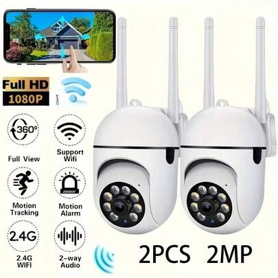 2pcs 1080P HD Wireless Indoor Security Camera, With Night Vision, Two-Way Audio, 2.4G WiFi Smart Home Monitoring, Motion Tracking, USB Powered, Stylish White Design For Home, Pet Monitoring, Indoor Security