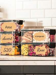 120/240 piezas Etiquetas elegantes de cocina doradas - Etiquetas de papel reutilizables y duraderas con esquinas redondeadas, adecuadas para almacenamiento de alimentos, latas, botellas de especias, etiquetas de regalo - Multicolor - Ver 5