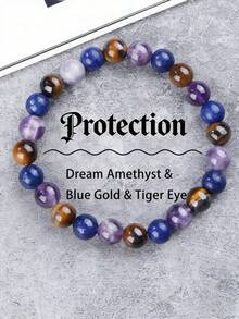 YAUKIA 1Pc Natural Amethyst Crystal&Tiger'S Eye Bracelet, Stretch Jewelry For Men And Women, Protection, Demolition Power, Ideal For Daily Wear - Multicolor - View 7