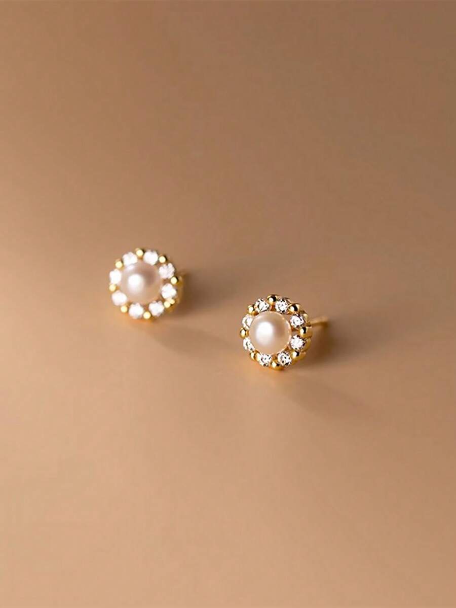 1 Đôi bông tai ngọc trai hình hoa hướng dương bằng bạc Sterling S925, tinh tế và duyên dáng, nữ tính và ngọt ngào, thanh lịch và nghệ thuật, dễ dàng đeo hàng ngày, món quà thời trang. - Hoa hướng dương - Xem 1