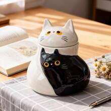 创意猫咪陶瓷马克杯，高品质生日礼物，大容量带盖饮水杯，情侣咖啡/茶杯 - 彩色 - 查看 1