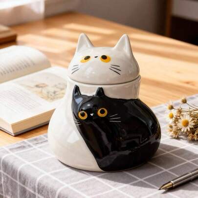 Cốc sứ hình mèo sáng tạo, quà tặng sinh nhật chất lượng cao, cốc uống nước dung tích lớn có nắp đậy, cốc cà phê/trà đôi.