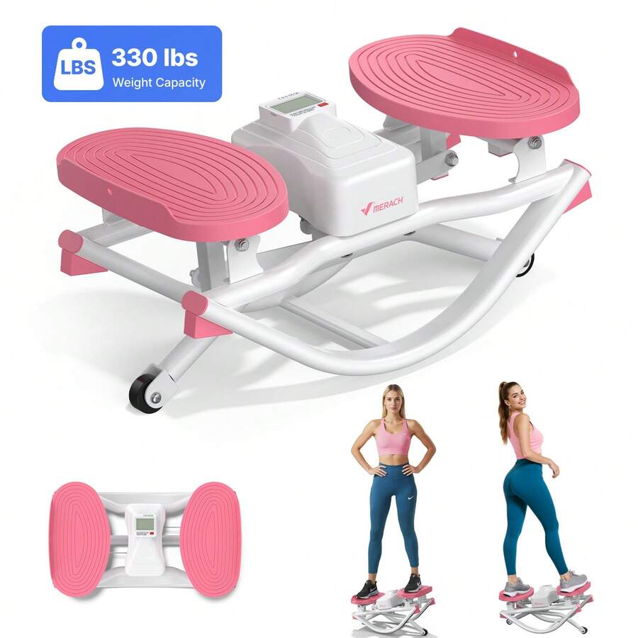 MERACH Rocking Stepper Ski Machine With 3D Motion Stepper Design Side Sepper Machine For Home Workout - 330 Lbs Capacity, Compact & Space-Saving Design, Built-In Counter - Trắng hồng - Xem 1