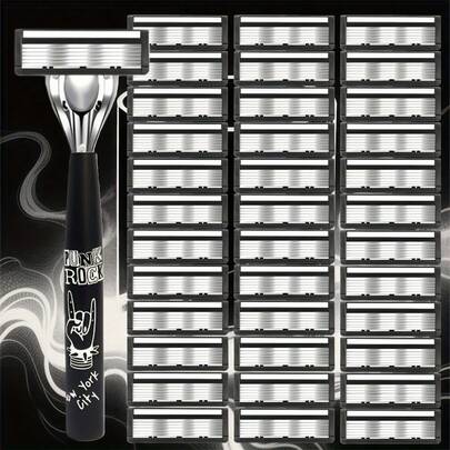 [ماكينة حلاقة ممتازة] طقم ماكينة حلاقة يدوية قديمة فائقة الحدة | شفرات من 6 طبقات، رؤوس قابلة للتبديل، مقبض إرجونومي، تصميم قابل لإعادة الملء للحلاقة السلسة والدقيقة - هدية مثالية لعيد الأب وعيد الميلاد