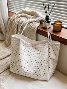 Grand sac à main femme à pois, sac à épaule réutilisable léger et à la mode, sac fourre-tout en canevas minimaliste pour l'esthétique, les déplacements quotidiens, l'école, les voyages, les courses, la plage, les sorties décontracté. Convient pour la fête des mères, les anniversaires, Noël, les vacances. - Multicolore - Voir 5