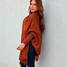 Chalet Cape Poncho Women's Blouse Knit Long Sleeve Winter - 屋頂的瓦片 - 查看 5