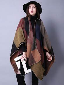 Pahajim Women's Soft Knitted Shawl Wrap, Lightweight Spring Autumn Scarf Cape For Daily Wear & Travel - Checkered Khaki - View 4