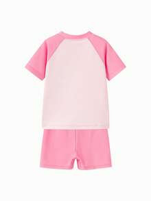 Balabala Young Girl' Two Pieces Swimwear Set, UV Protection Rash Guard & Swim Shorts, Chlorine Resistant Summer Bathing Suit - Pink - View 2