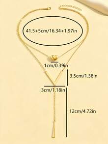 Double Layer Y-Shaped Pendant Necklace For Women - Simple Sexy Style With Heart, Letter V, And Geometric Charms For Daily Wear - Gold - View 4