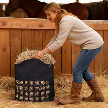 Hay Bag For Horses, 21.65 X 7.28 X 25.2 In, 1.81 X 1.81 In Holes, Premium Nylon Construction With PVC Waterproof Coating, Adjustable Hanging Straps And Metal Hooks, Slow Feed Hay Bag For Horses - Medium Mesh, Woven Tape, 21*7*25 Inch - View 1