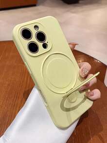 磁吸式单件装奢华磨砂硅胶隐形指环支架手机壳，兼容 16/15/14/13/12/11 Pro Plus Max，支持无线充电，防水，防震，防摔，防刮花 - 乳黃色 - 查看 7