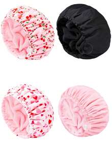 1/3/5pcs Adjustable Plush Shower Cap, Waterproof Polyester Absorbent Microfiber 3-In-1 Hair Drying Towel Cap - Multicolor - View 1