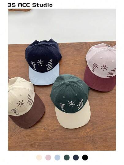 Mũ lưỡi trai vành phẳng thêu họa tiết phối màu, mũ unisex nhẹ, thích hợp cho hoạt động ngoài trời.