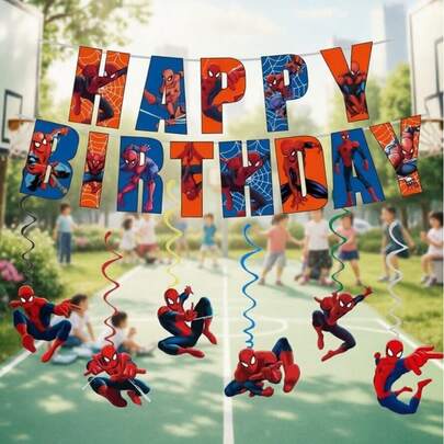 像素世界主题派对装饰套装 - 彩色旗帜、史蒂夫、艾利克斯，适用于生日、万圣节、圣诞派对、圣诞家居装饰、圣诞礼物、圣诞装饰品