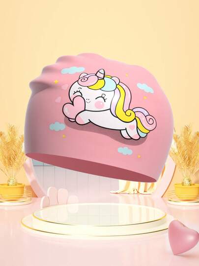 Unicorn Children's Silicone Swim Cap, Comfortable Waterproof Hair Protection Swimming Cap For Pool