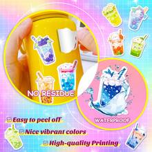 50张可爱动物奶茶贴纸，涂鸦装饰贴纸，适用于水瓶、汽车杯子、电脑、吉他、自行车、摩托车、滑板、头盔、行李箱、日记本等，DIY剪贴簿贴纸套装，男孩女孩礼物 - 方形 - 查看 6