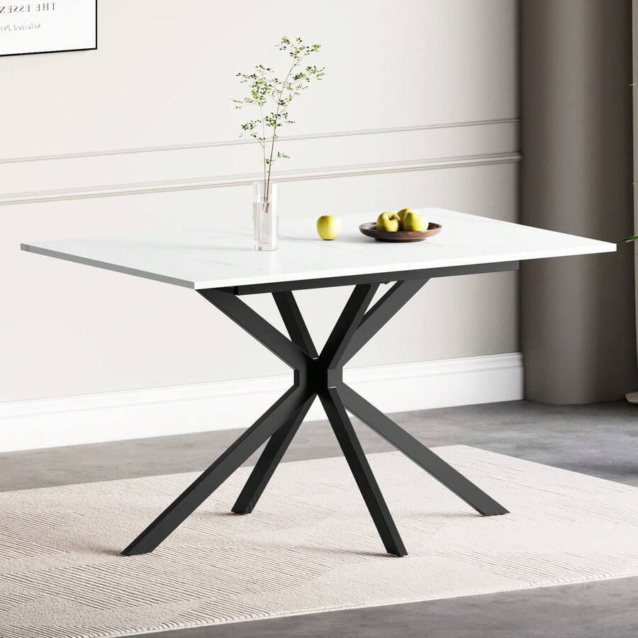 Extendable Dining Table,120-160 Cm Rectangular Marble Effect Kitchen Table For Dining Room, Kitchen,Restaurant - Efecto mármol blanco - Ver 1