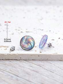 1 par de pendientes de botón acrílicos con diseño plano y colorido de remolino, joyería de estilo minimalista elegante para mujeres, adecuados para uso diario y festivo - vistoso - Ver 4