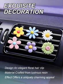6 pièces Clip parfumé de voiture mignon à fleurs de marguerite - Diffuseur de parfum floral coloré pour bouche d'aération, convient aux femmes, clip à parfum réutilisable pour tableau de bord et bouche d'aération, accessoires de décoration intérieure de voiture à la mode - clip de ventilation - Voir 3