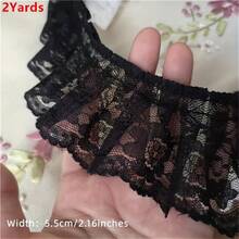 6cm Hot Embroidered White And Black 3D Flower Lace Fabric Trim Ribbon DIY Sewing Applique Neckline Decoration Wedding Dress 1 Yard/2 Yards - 2yards 黑色 - 查看 3