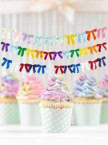 1pc Soft Color Bow Decor Garland, Pre-Strung Ribbon Bow Ornament Suitable For Home Decor, Birthday, Wedding, Bridal Party - Bow Banner - View 2