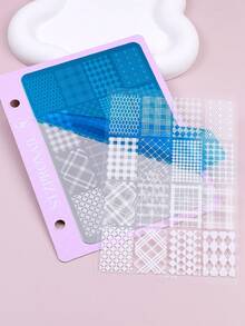 1片格子美甲印花板，菱形格子图案Y2K风格印花模板，美甲配件工具，美甲沙龙用品 - 彩色 - 查看 8