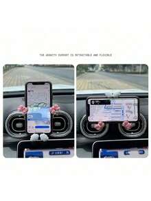 Soporte de teléfono para coche universal con lazo blanco y rosa, clip de ventilación con decoración de lazo rosa y nube, soporte de teléfono con bloqueo automático para coches, regalo de primavera - Multicolor - Ver 5