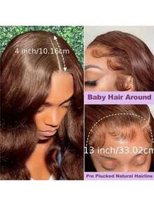Body Wave Lace Front Wigs Human Blended Hair Wear And Go Glueless Wigs Wide Lace 200 Density Human Blended Hair Wigs 13x4 Human Blended Hair Lace Front Wigs Pre Plucked 20 Inches Natural Color - Brown - View 4