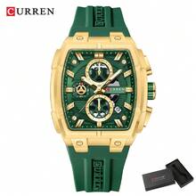 Reloj de pulsera de lujo para hombres CURREN con cronógrafo de cuarzo, resistente al agua, correa de silicona, luminoso y fecha automática - Multicolor - Ver 16