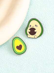 半枚牛油果胸针，渐变层叠心形，创意卡通拟人设计，百搭金属徽章配饰 - 彩色 - 查看 9