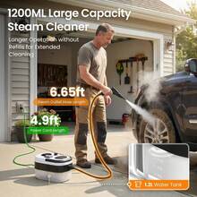 Handheld Steam Cleaner, 2500W Portable Steam Cleaner With 1200ml Tank & 6 Adjustable Settings – Fast 15-Second Heating, 221°F High-Pressure Steam For Auto Detailing, Grease Removal, Tile & Grout Cleaning – Heavy-Duty, Chemical-Free, White - 美規A型插(110-127V) - 查看 3